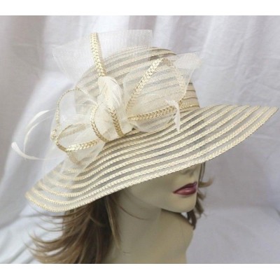 August Hat Company Jasmine Down Brim Natural Gold Adjustable Feathers Fancy Bow 766288174504 eb-89528318